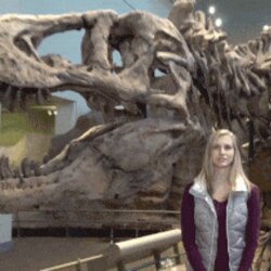 리포터 말하는 미녀 금발 공룡 화석 티라노사우루스 줌아웃