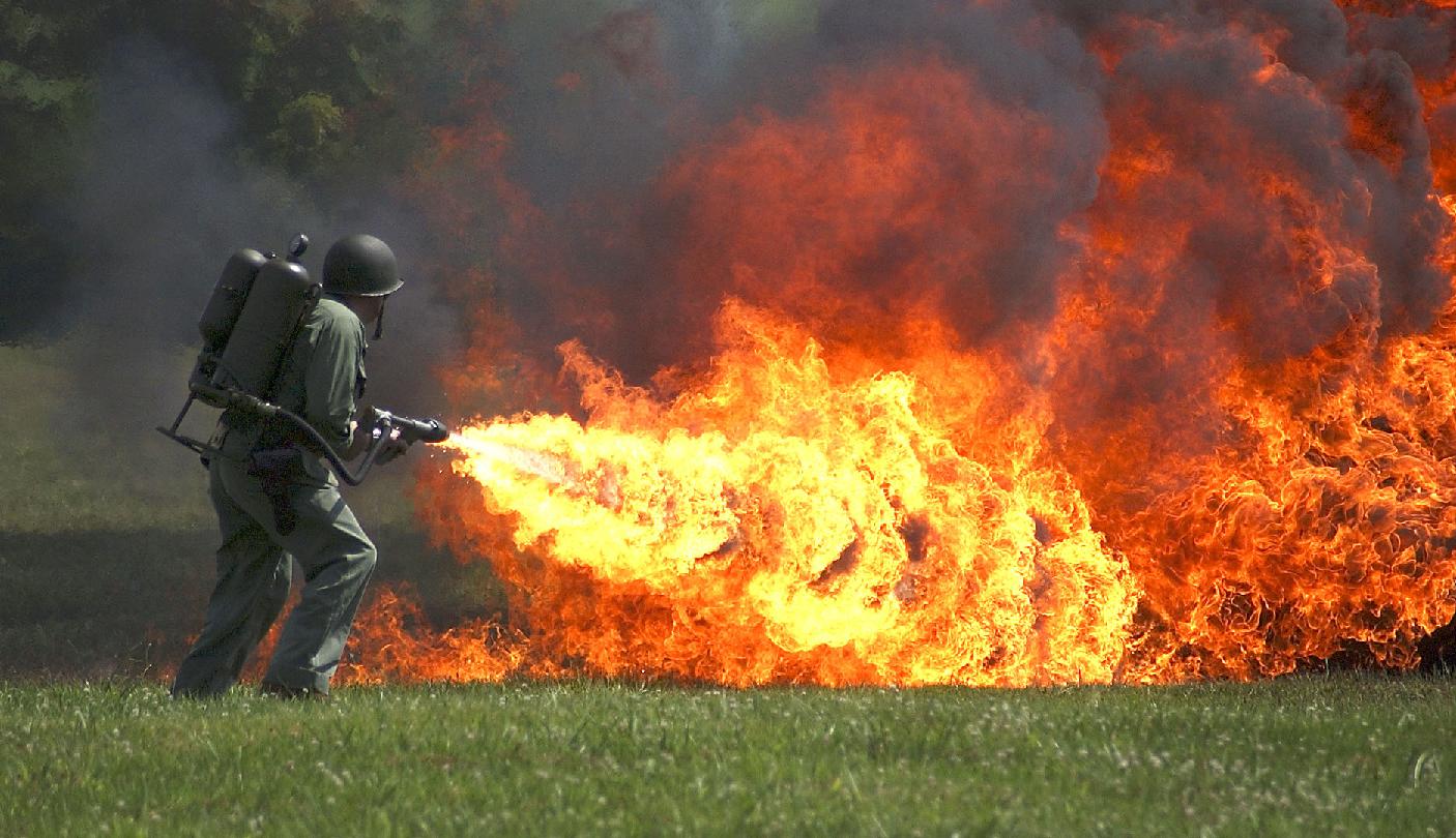 박멸 벌레 화염방사기 군대 군인 불 화염 방사기