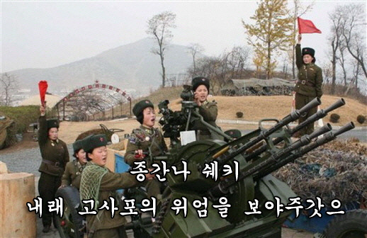 종간나 쉐키 북한 여군 무기 군대 고사포 위엄