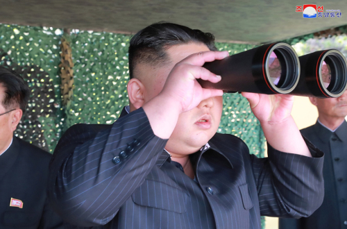 김정은 북한 망원경 보는 모습 쌍안경