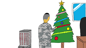 크리스마스 뒷모습 군인 트리 장식 난로 군대