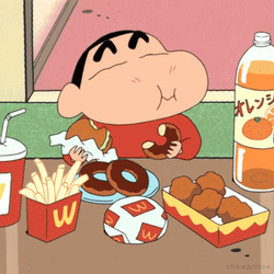 짱구 간식 먹방 도넛 햄버거 먹는모습 신짱구 움짤 맥도날드