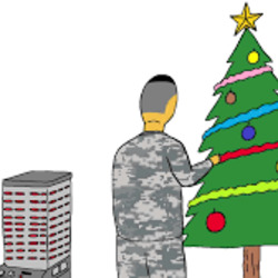 크리스마스 뒷모습 군인 트리 장식 난로 군대